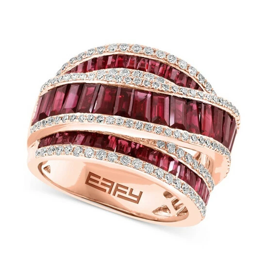 Cheap ✔️ EFFY Collection EFFY® Ruby (3-3/4 Ct. T.w.) & Diamond (3/4 Ct. T.w.) Crossover Statement Ring In 14k Rose Gold 👏