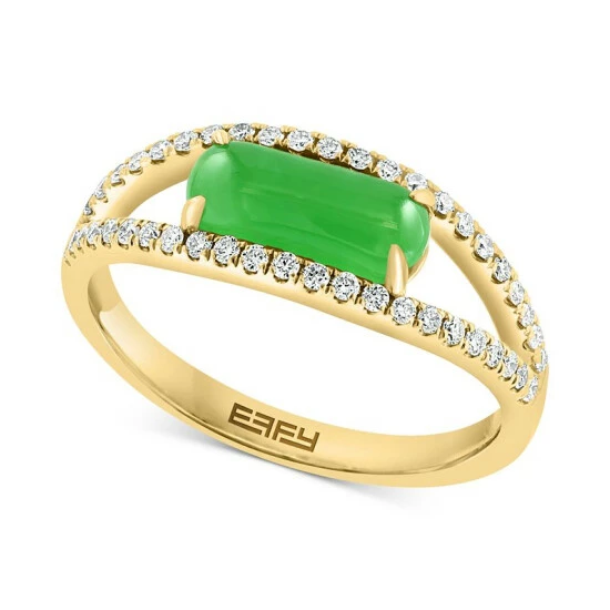 Buy 🛒 EFFY Collection EFFY® Jade & Diamond (1/4 Ct. T.w.) Openwork Ring In 14k Gold 14k Yellow Gold 🎁