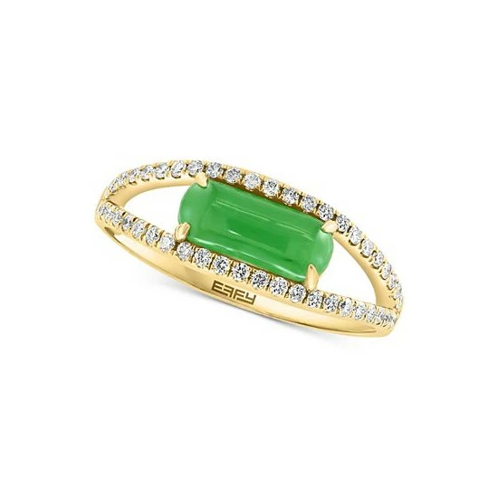 Buy 🛒 EFFY Collection EFFY® Jade & Diamond (1/4 Ct. T.w.) Openwork Ring In 14k Gold 14k Yellow Gold 🎁 - Image 3