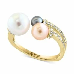 Coupon 🛒 EFFY Collection EFFY® Multicolor Cultured Freshwater Pearl (4-8mm) & Diamond (1/4 Ct. T.w.) Cuff Ring In 14k Gold 14k Yellow Gold 😍
