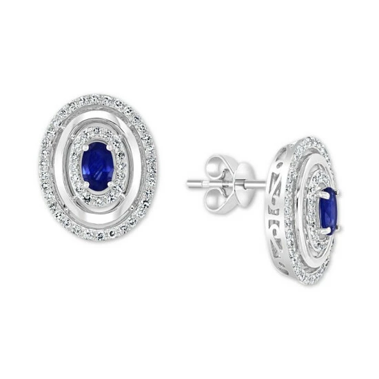 Budget 🔔 EFFY Collection EFFY® Sapphire (5/8 Ct. T.w.) & Diamond (1/3 Ct. T.w.) Stud Earrings In 14k White Gold ⭐