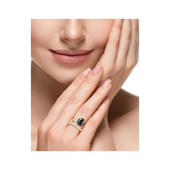 Brand new 🥰 EFFY Collection EFFY® Tahitian Pearl (10mm) & Diamond (1/5 Ct. T.w.) Wrap Ring In 14k Gold Yellow Gold 💯 - Image 2