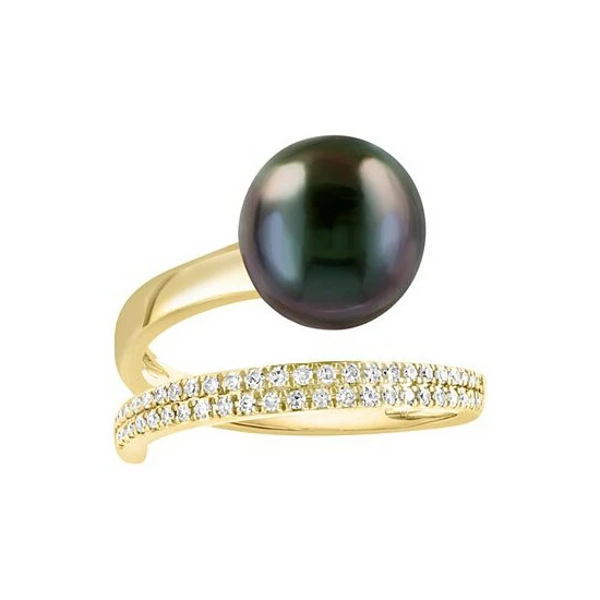 Brand new 🥰 EFFY Collection EFFY® Tahitian Pearl (10mm) & Diamond (1/5 Ct. T.w.) Wrap Ring In 14k Gold Yellow Gold 💯 - Image 3