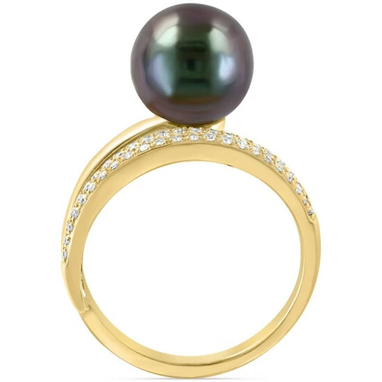 Brand new 🥰 EFFY Collection EFFY® Tahitian Pearl (10mm) & Diamond (1/5 Ct. T.w.) Wrap Ring In 14k Gold Yellow Gold 💯 - Image 4
