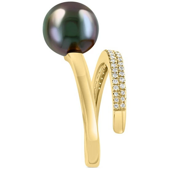 Brand new 🥰 EFFY Collection EFFY® Tahitian Pearl (10mm) & Diamond (1/5 Ct. T.w.) Wrap Ring In 14k Gold Yellow Gold 💯 - Image 5