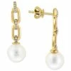 Brand new 🎁 EFFY Collection EFFY® Cultured Freshwater Pearl (8mm) & Diamond (1/10 Ct. T.w.) Link Drop Earrings In 14k Gold 14k Yellow Gold ❤️