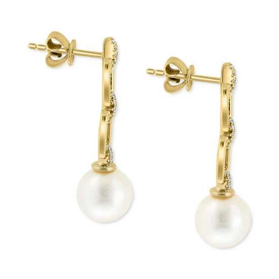 Brand new 🎁 EFFY Collection EFFY® Cultured Freshwater Pearl (8mm) & Diamond (1/10 Ct. T.w.) Link Drop Earrings In 14k Gold 14k Yellow Gold ❤️ - Image 4