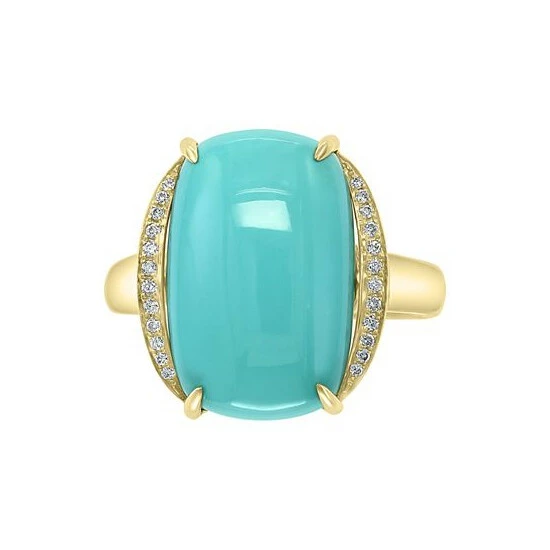Discount 😉 EFFY Collection EFFY® Turquoise (14 X 10mm) & Diamond (1/20 Ct. T.w.) Statement Ring In 14k Gold Yellow Gold 🔥 - Image 3