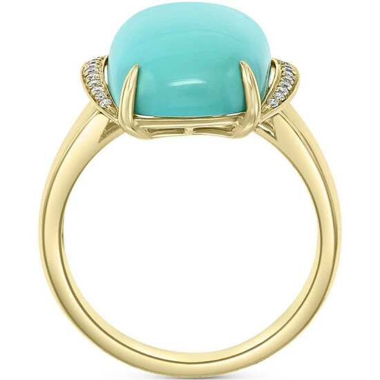 Discount 😉 EFFY Collection EFFY® Turquoise (14 X 10mm) & Diamond (1/20 Ct. T.w.) Statement Ring In 14k Gold Yellow Gold 🔥 - Image 4