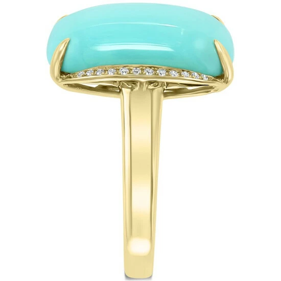 Discount 😉 EFFY Collection EFFY® Turquoise (14 X 10mm) & Diamond (1/20 Ct. T.w.) Statement Ring In 14k Gold Yellow Gold 🔥 - Image 5
