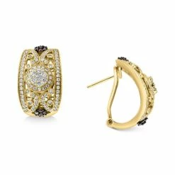 New 🎉 EFFY Collection EFFY® White Diamond (7/8 Ct. T.w.) & Espresso Diamond (1/5 Ct. T.w.) Filigree Hoop Earrings In 14k Gold Yellow Gold ❤️