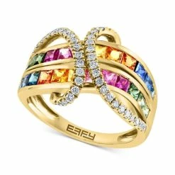 Cheapest ⌛ EFFY Collection EFFY® Multi-Sapphire (2-1/8 Ct. T.w.) & Diamond (3/8 Ct T.w.) Statement Ring In 14k Gold ✔️