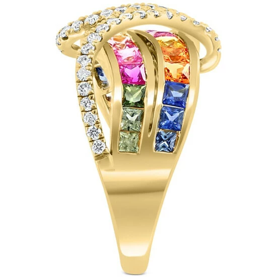 Cheapest ⌛ EFFY Collection EFFY® Multi-Sapphire (2-1/8 Ct. T.w.) & Diamond (3/8 Ct T.w.) Statement Ring In 14k Gold ✔️ - Image 4
