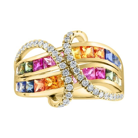 Cheapest ⌛ EFFY Collection EFFY® Multi-Sapphire (2-1/8 Ct. T.w.) & Diamond (3/8 Ct T.w.) Statement Ring In 14k Gold ✔️ - Image 5