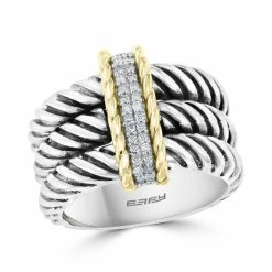 Outlet 🧨 EFFY Collection EFFY® Diamond Triple Row Statement Ring (1/6 Ct. T.w.) In Sterling Silver & 18k Gold Sterling Silver & Yellow Gold 🛒