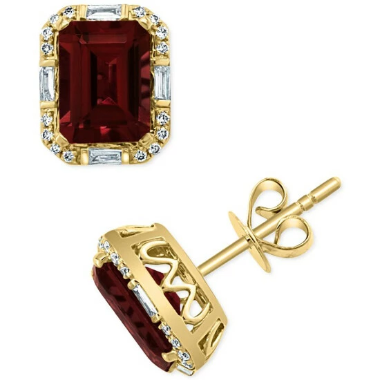 Coupon 🔔 EFFY Collection EFFY® Garnet (4-5/8ct. T.w.) & Diamond (1/5 Ct. T.w.) Framed Stud Earrings In 14k Gold ⭐