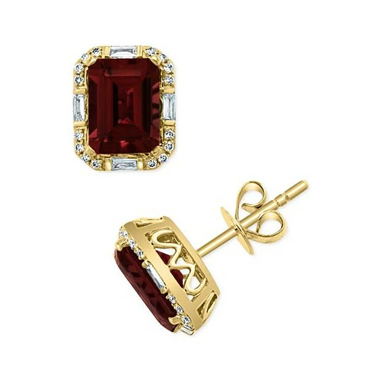 Coupon 🔔 EFFY Collection EFFY® Garnet (4-5/8ct. T.w.) & Diamond (1/5 Ct. T.w.) Framed Stud Earrings In 14k Gold ⭐ - Image 2