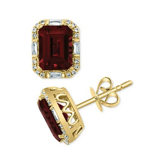 Coupon 🔔 EFFY Collection EFFY® Garnet (4-5/8ct. T.w.) & Diamond (1/5 Ct. T.w.) Framed Stud Earrings In 14k Gold ⭐ - Image 3
