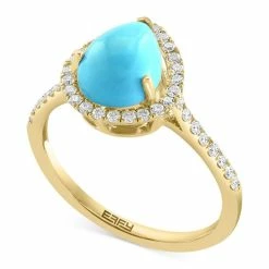 Promo 🎉 EFFY Collection EFFY® Turquoise & Diamond (1/4 Ct. T.w.) Halo Ring In 14k Gold 14k Yellow Gold ✔️