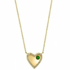 Best Sale 👏 EFFY Collection EFFY® Emerald (1/10 Ct. T.w.) & Diamond (1/6 Ct. T.w.) Heart Halo 18 Pendant Necklace In 14k Gold ⌛