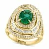Hot Sale 🥰 EFFY Collection EFFY® Emerald (1-1/2 Ct. T.w.) & Diamond (3/4 Ct. T.w.) Multi-Halo Ring In 14k Gold 🔔