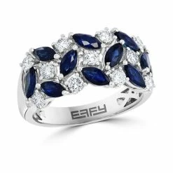Discount 🥰 EFFY Collection EFFY® Sapphire (1-5/8 Ct. T.w.) & Diamond (5/8 Ct. T.w.) Cluster Statement Ring In 14k White Gold ✨