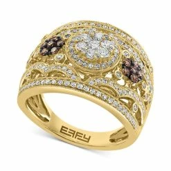 Discount 🤩 EFFY Collection EFFY® White Diamond (3/4 Ct. T.w.) & Espresso Diamond (1/5 Ct. T.w.) Flower Filigree Statement Ring In 14k Gold Yellow Gold ✨