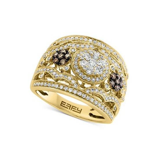 Discount 🤩 EFFY Collection EFFY® White Diamond (3/4 Ct. T.w.) & Espresso Diamond (1/5 Ct. T.w.) Flower Filigree Statement Ring In 14k Gold Yellow Gold ✨ - Image 3