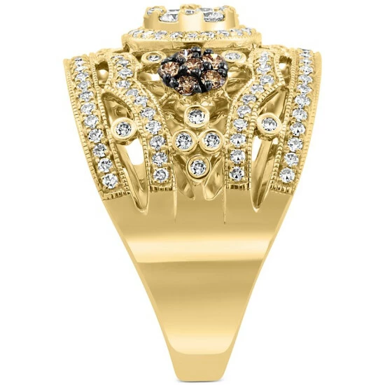 Discount 🤩 EFFY Collection EFFY® White Diamond (3/4 Ct. T.w.) & Espresso Diamond (1/5 Ct. T.w.) Flower Filigree Statement Ring In 14k Gold Yellow Gold ✨ - Image 4