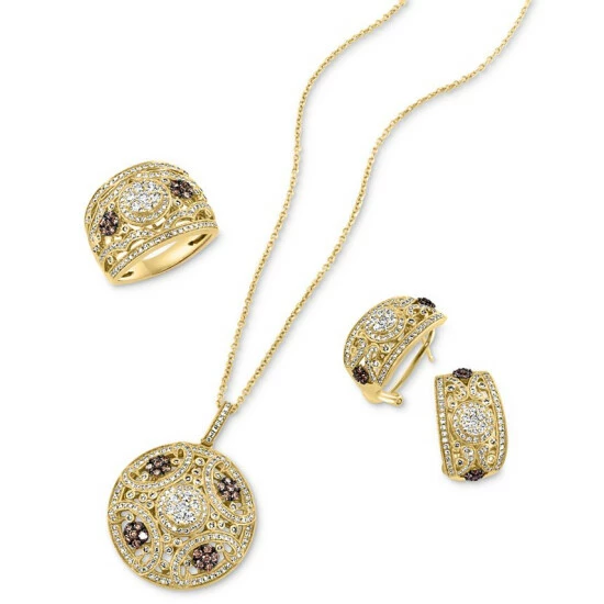 Discount 🤩 EFFY Collection EFFY® White Diamond (3/4 Ct. T.w.) & Espresso Diamond (1/5 Ct. T.w.) Flower Filigree Statement Ring In 14k Gold Yellow Gold ✨ - Image 5