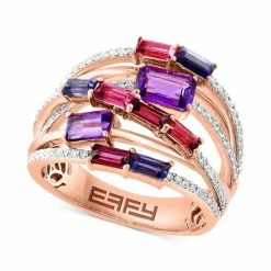 Budget 😀 EFFY Collection EFFY® Multi-Gemstone (1-3/4 Ct. T.w.) & Diamond (1/4 Ct. T.w.) Multirow Crossover Ring In 14k Rose Gold Multi Gemstone 😍