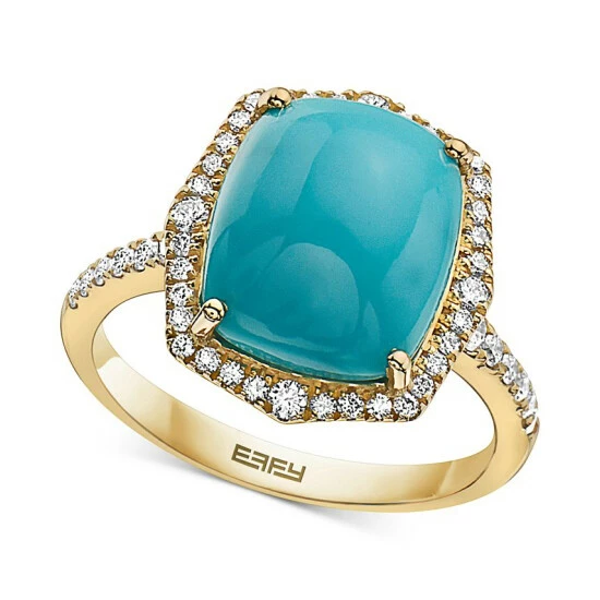 Brand new 🤩 EFFY Collection EFFY® Turquoise & Diamond (3/8 Ct. T.w.) Halo Ring In 14k Gold 14k Yellow Gold ✔️