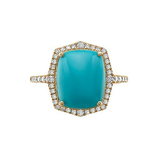 Brand new 🤩 EFFY Collection EFFY® Turquoise & Diamond (3/8 Ct. T.w.) Halo Ring In 14k Gold 14k Yellow Gold ✔️ - Image 3