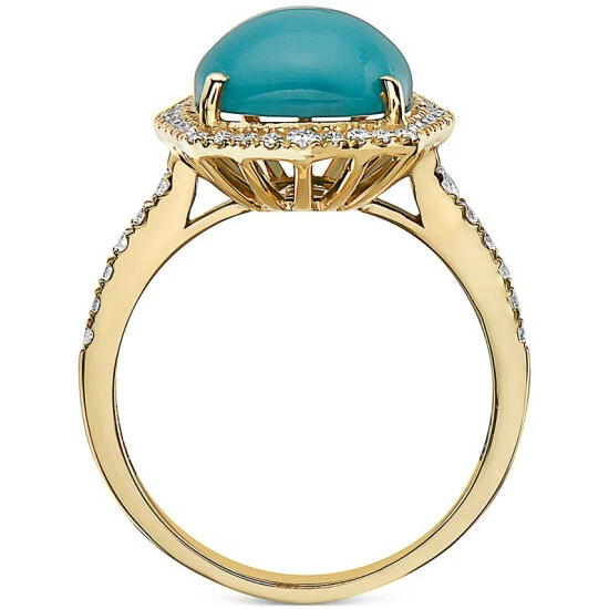 Brand new 🤩 EFFY Collection EFFY® Turquoise & Diamond (3/8 Ct. T.w.) Halo Ring In 14k Gold 14k Yellow Gold ✔️ - Image 4