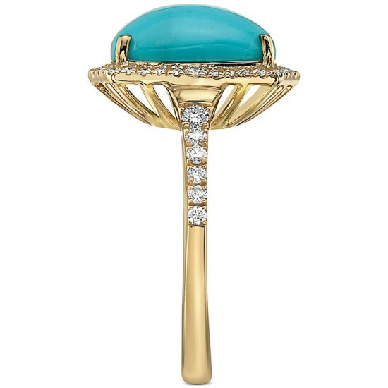 Brand new 🤩 EFFY Collection EFFY® Turquoise & Diamond (3/8 Ct. T.w.) Halo Ring In 14k Gold 14k Yellow Gold ✔️ - Image 5