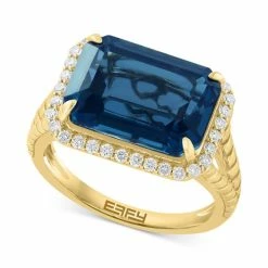 Outlet 🤩 EFFY Collection EFFY® London Blue Topaz (9-1/3 Ct. T.w.) & Diamond (1/3 Ct. T.w.) Ring In 14k Yellow Gold ✨
