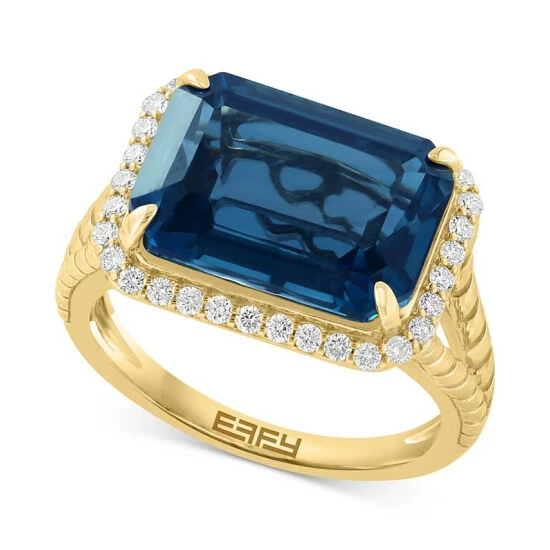 Outlet 🤩 EFFY Collection EFFY® London Blue Topaz (9-1/3 Ct. T.w.) & Diamond (1/3 Ct. T.w.) Ring In 14k Yellow Gold ✨