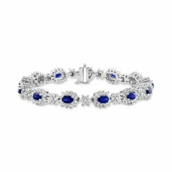Wholesale 😀 EFFY Collection EFFY® Sapphire (4 Ct. T.w.) & Diamond (2-3/8 Ct. T.w.) Oval Halo Link Bracelet In 14k White Gold 🔥