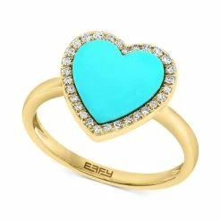 Coupon 🎉 EFFY Collection EFFY® Turquoise & Diamond (1/8 Ct. T.w.) Heart Halo Ring In 14k Gold 14k Yellow Gold 🔥