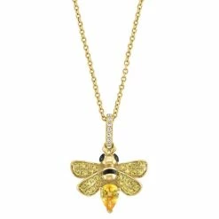 Promo 🌟 EFFY Collection EFFY® Yellow Sapphire (3/4 Ct. T.w.) & Black & White Diamond Accent 18 Bee Pendant Necklace In 14k Gold ✔️