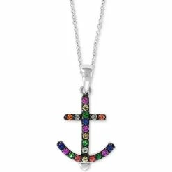 Cheapest 🥰 EFFY Collection EFFY® Multi-Gemstone (1/5 Ct. T.w.) Anchor 18 Pendant Necklace In Sterling Silver ✔️
