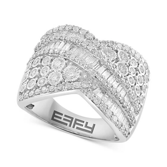 Budget 🎁 EFFY Collection EFFY® Diamond Baguette & Round Multirow Crossover Ring (1-7/8 Ct. T.w.) In 14k White Gold 🎁