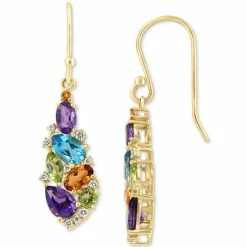 Best Sale 🎁 EFFY Collection EFFY® Multi-Gemstone (3 Ct. T.w.) & Diamond (1/8 Ct. T.w.) Teardrop Cluster Drop Earrings In 14k Gold Multi Gemstone 🔔