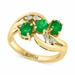 Top 10 👏 EFFY Collection EFFY® Emerald (1 Ct. T.w.) & Diamond (1/10 Ct. T.w.) Three Stone Swirl Ring In 14k Gold 👏