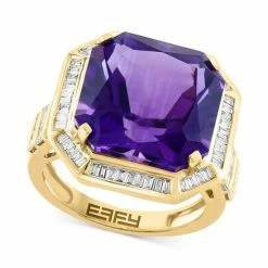 Cheap 🛒 EFFY Collection EFFY® Limited Edition Amethyst (12-3/4 Ct. T.w.) & Diamond (5/8 Ct.t.w.) Halo Ring In 14k Gold 😍