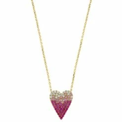 New 🥰 EFFY Collection EFFY® Pink Sapphire (5/8 Ct. T.w.) & Diamond (1/5 Ct. T.w.) Ombré Heart 18 Pendant Necklace In 14k Gold 😍