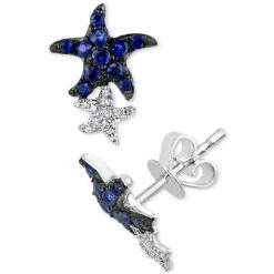 Budget 😀 EFFY Collection EFFY® Sapphire (3/8 Ct. T.w.) & Diamond (1/10 Ct. T.w.) Starfish Stud Earrings In 14k White Gold Sapphire Earring ⭐