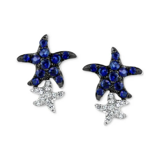 Budget 😀 EFFY Collection EFFY® Sapphire (3/8 Ct. T.w.) & Diamond (1/10 Ct. T.w.) Starfish Stud Earrings In 14k White Gold Sapphire Earring ⭐ - Image 2