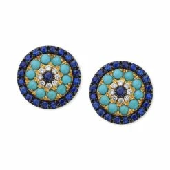 Cheapest ✨ EFFY Collection EFFY® Sapphire (1-1/2 Ct. T.w.), Turquoise & Diamond (1/10 Ct. T.w.) Stud Earrings In 14k Gold Yellow Gol 😀
