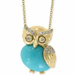 Budget ❤️ EFFY Collection EFFY® Genuine Turquoise & Diamond (1/10 Ct. T.w.) Owl 18 Pendant Necklace In 14k Gold ⌛